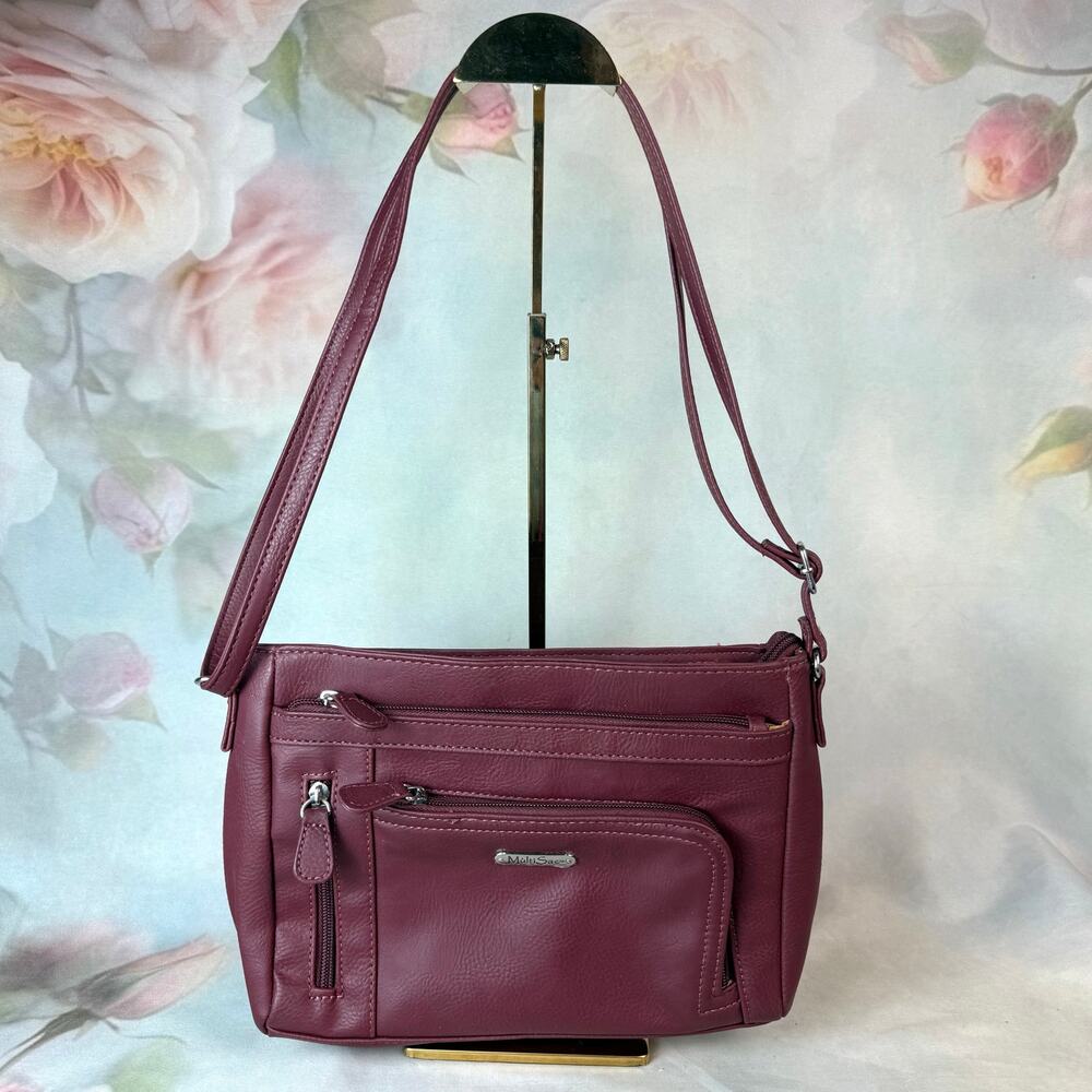 MultiSac Burgundy Multi Pocket Zip Closure Crossbody Bag Purse